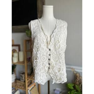 Vintage 90s White Lace Vest Button Front Unconventional Lace Size Large